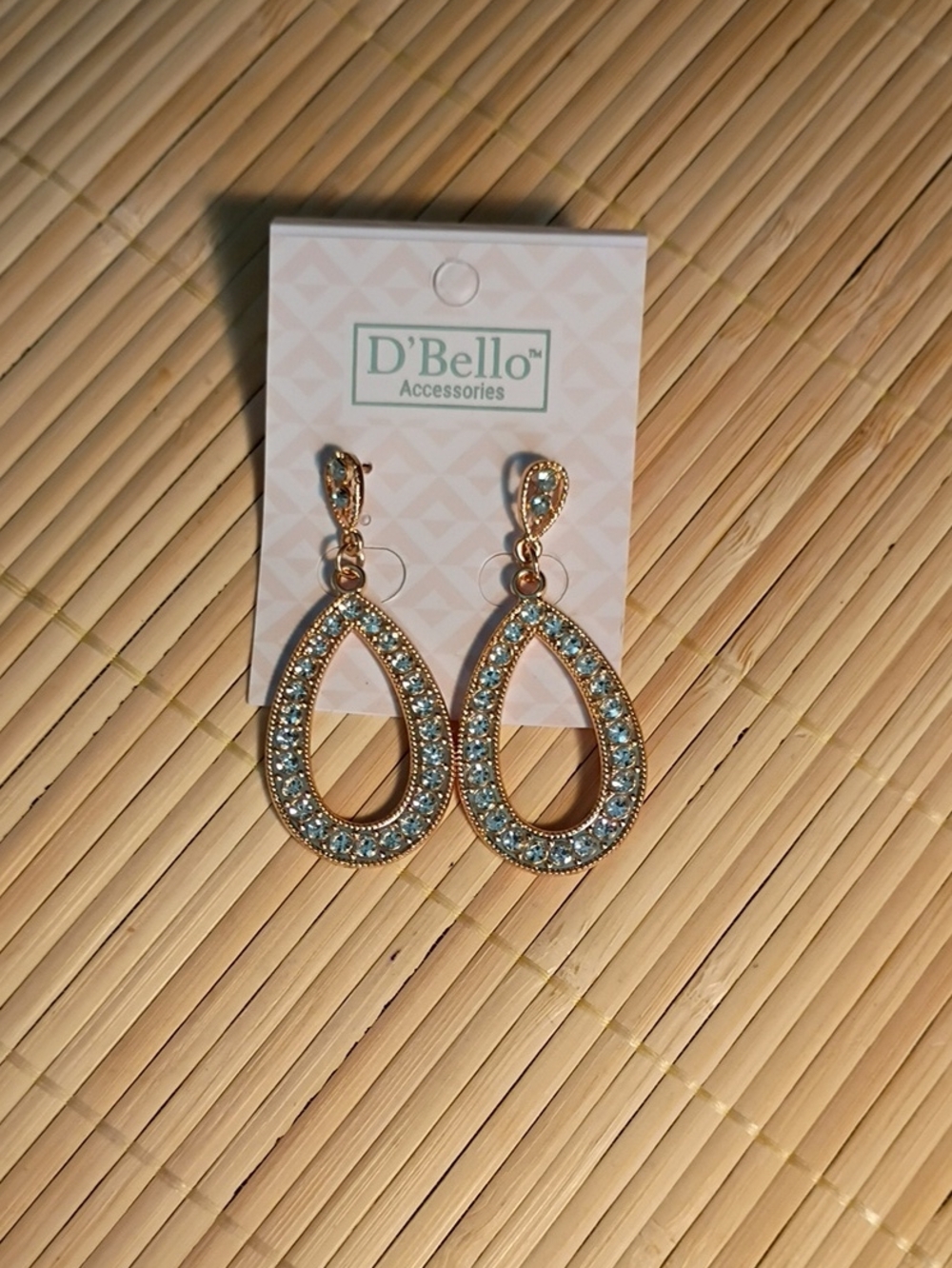 D'Bello Gold Teardrop Earrings with Clear Stones